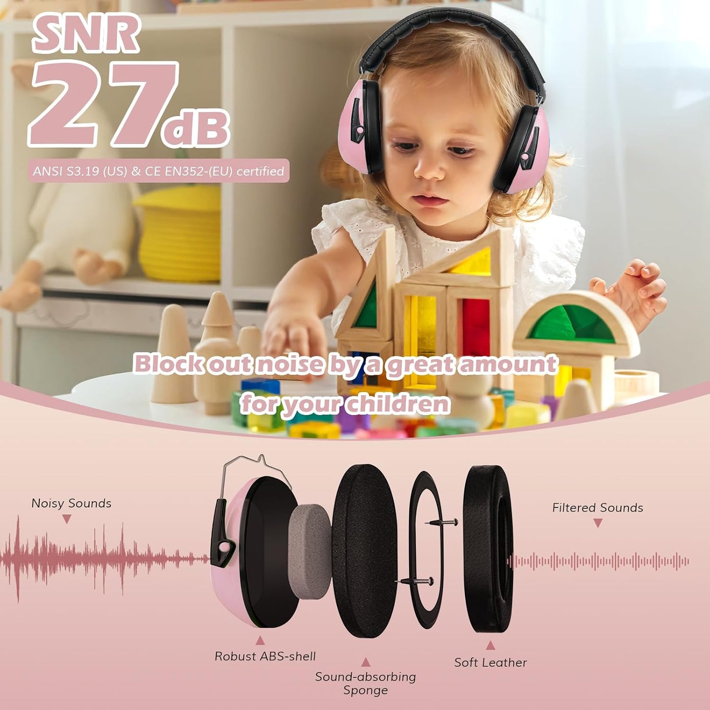 ProCase Noise Cancelling Headphones Toddler Lightpink Hearing Protection NEW