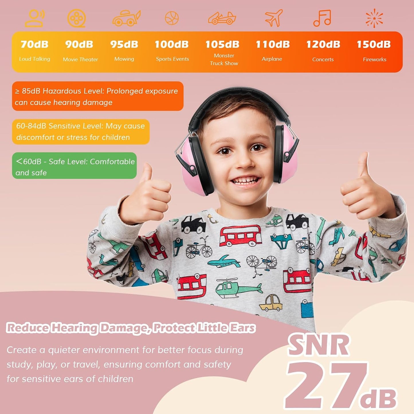 ProCase Noise Cancelling Headphones Toddler Lightpink Hearing Protection NEW
