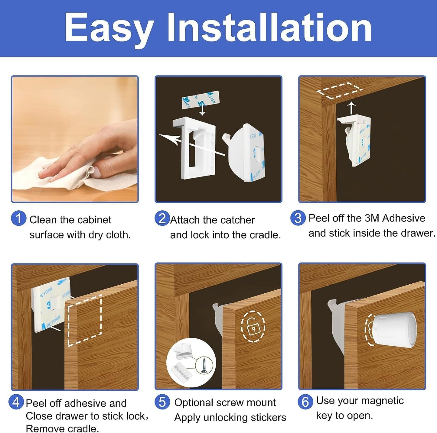 TTMALL Baby Proofing Magnetic Cabinet Locks - Child Safety Latches for DEMO