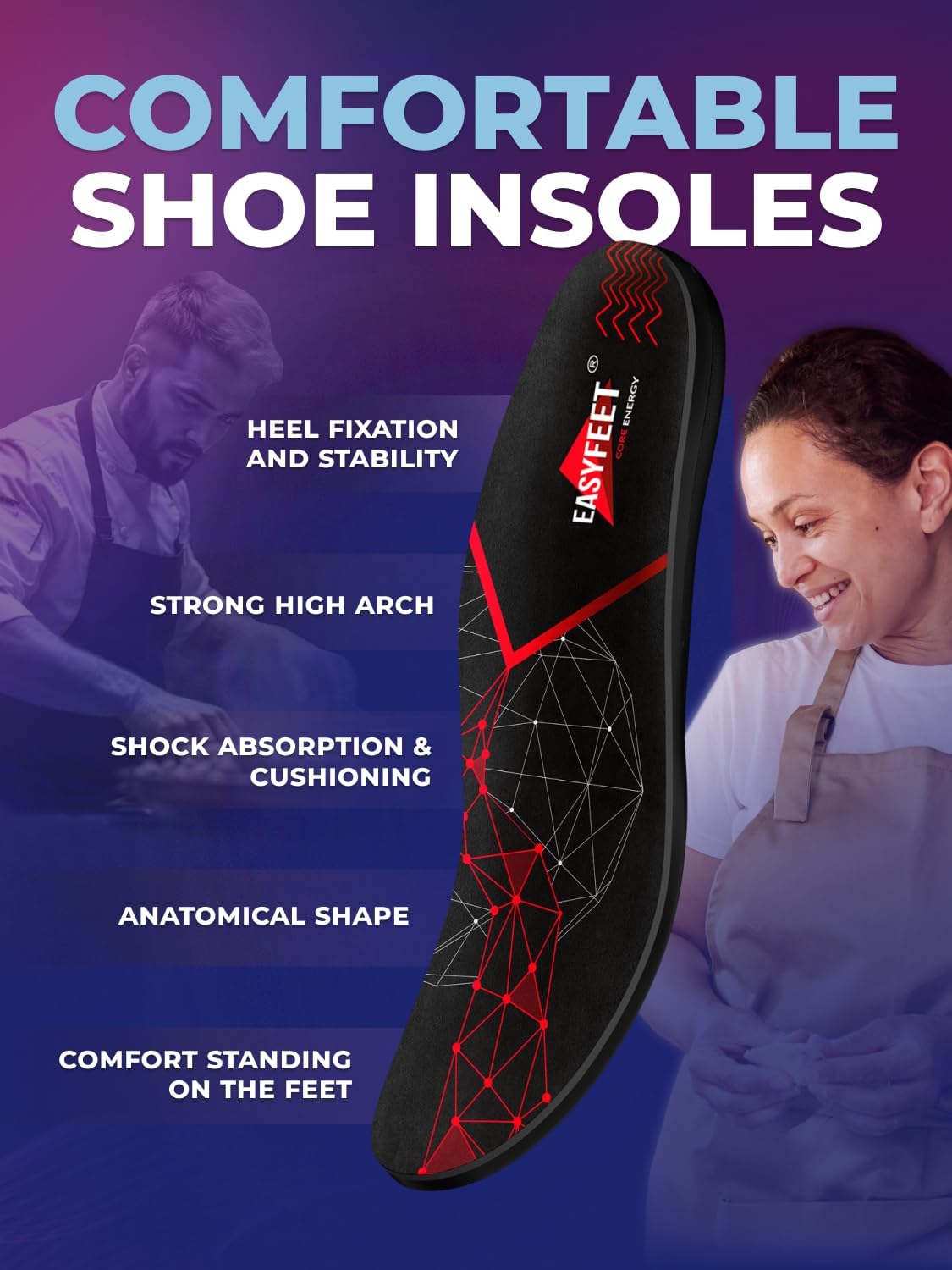 EASYFEET Arch Support Insoles Comfort Shoe Inserts for Standing All Day Sz S NEW