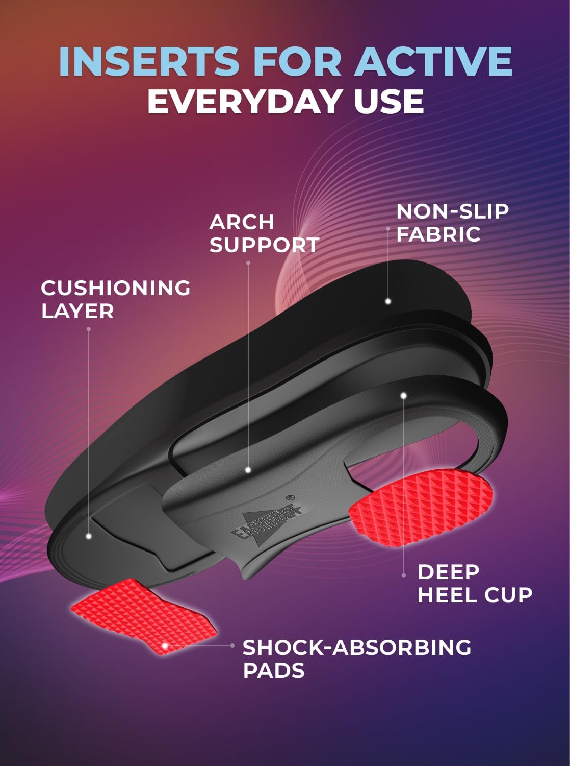 EASYFEET Arch Support Insoles Comfort Shoe Inserts for Standing All Day Sz S NEW
