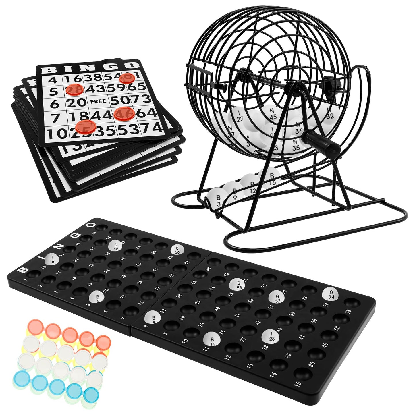 ZJMCAJY Bingo Game Set with Metal Drum and Plastic Pieces, 21 x 20 21cm DEMO