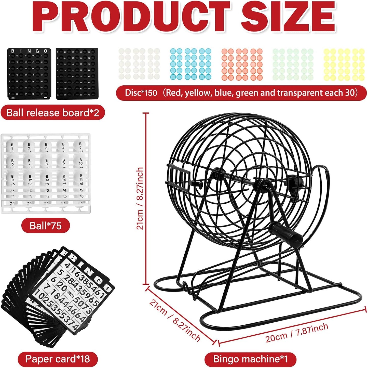 ZJMCAJY Bingo Game Set with Metal Drum and Plastic Pieces, 21 x 20 21cm DEMO