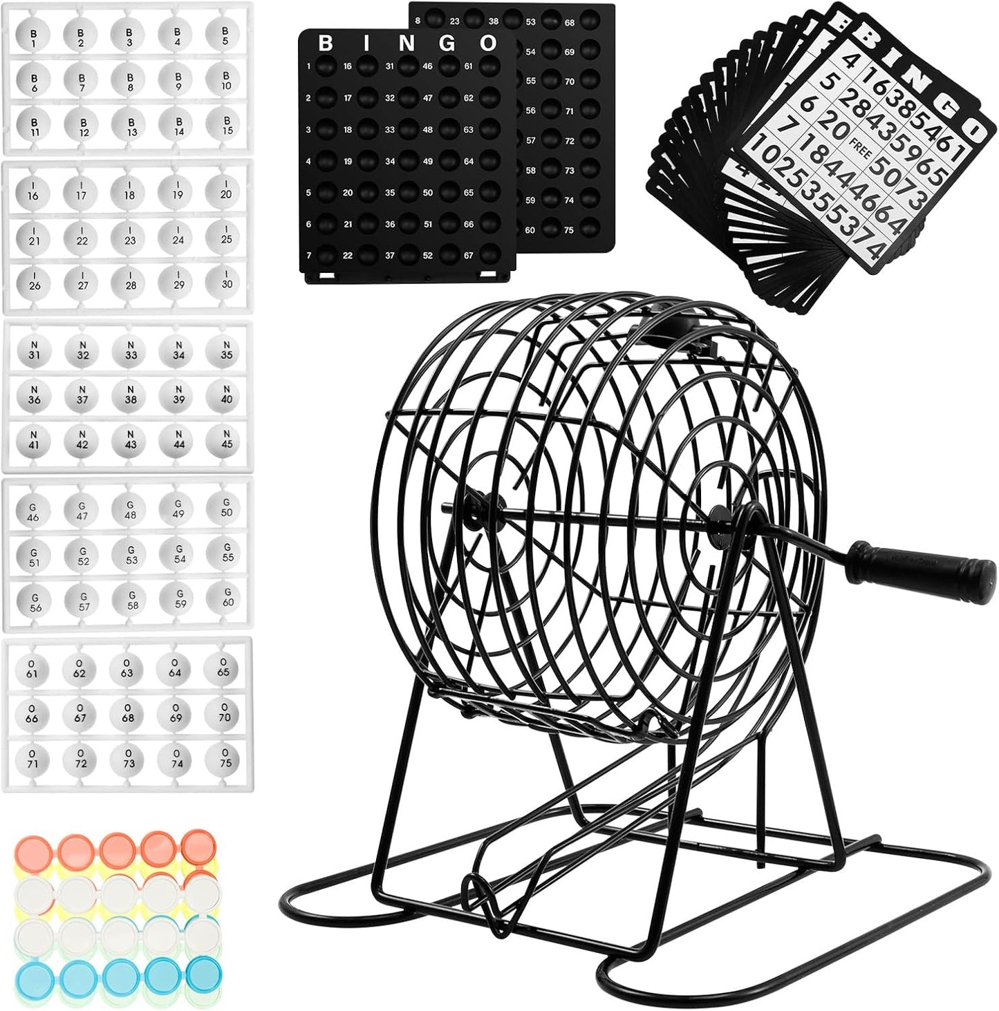 ZJMCAJY Bingo Game Set with Metal Drum and Plastic Pieces, 21 x 20 21cm DEMO