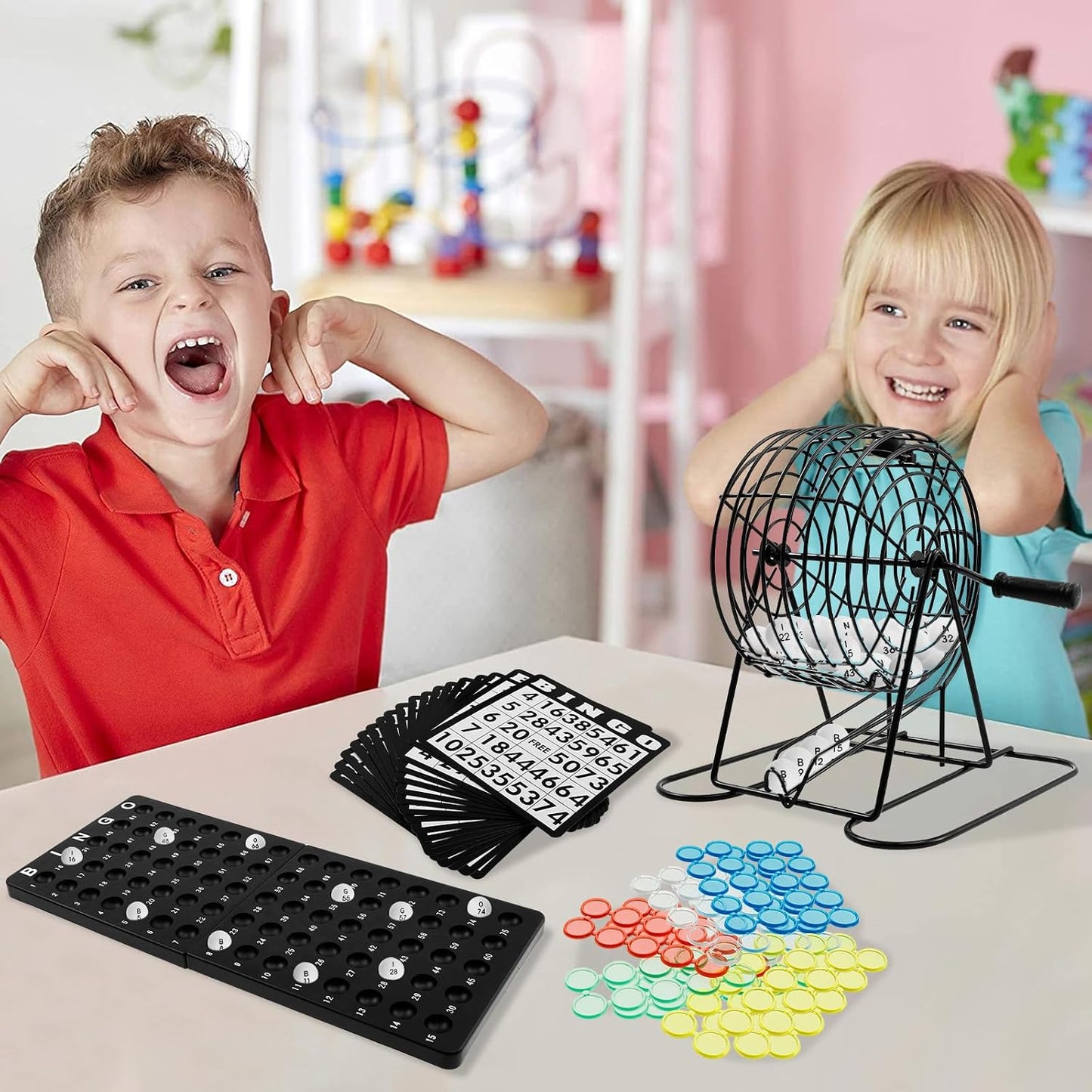 ZJMCAJY Bingo Game Set with Metal Drum and Plastic Pieces, 21 x 20 21cm DEMO