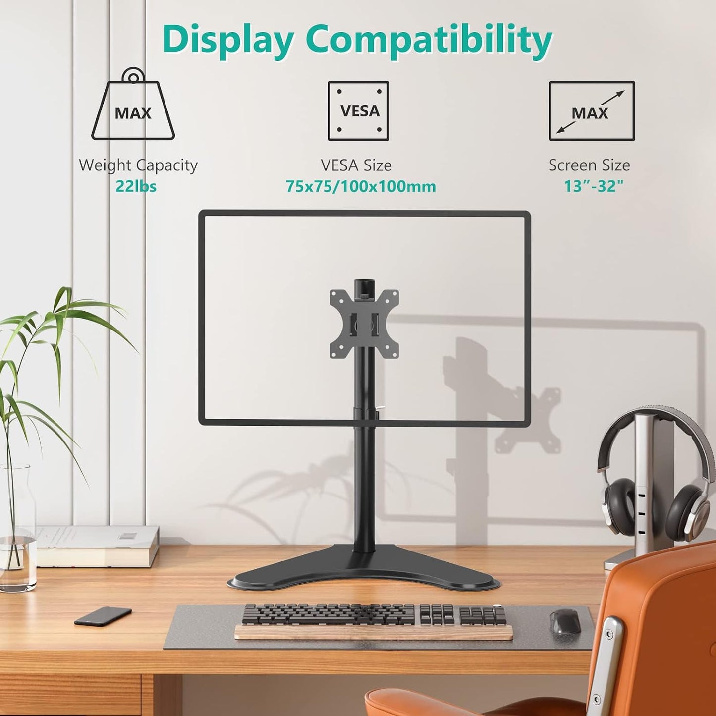 WALI Freestanding Single Monitor Stand for Screens up to 32 Inches, Black DEMO