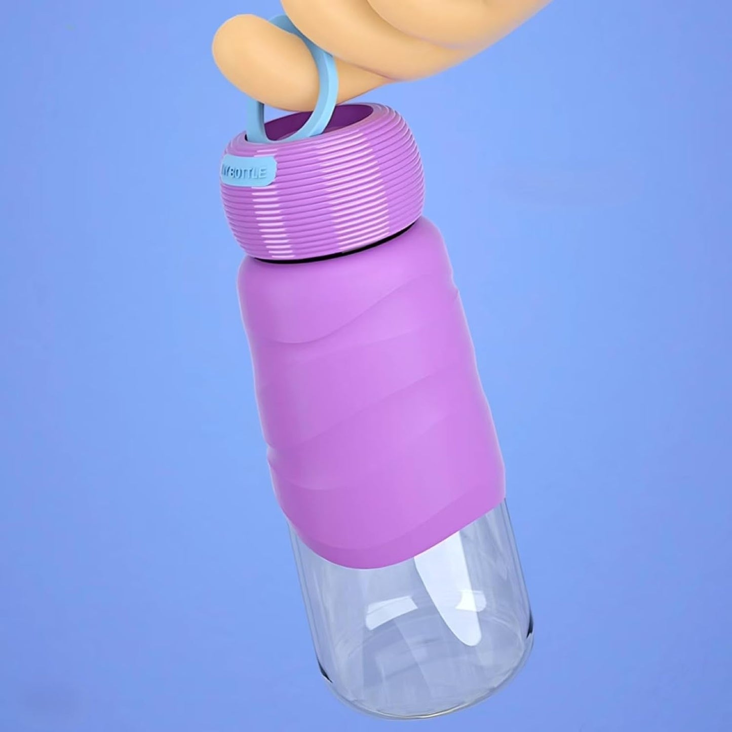 HENGFEI Borosilicate Glass Water Bottle 300ml with Silicone Sleeve Blue NEW