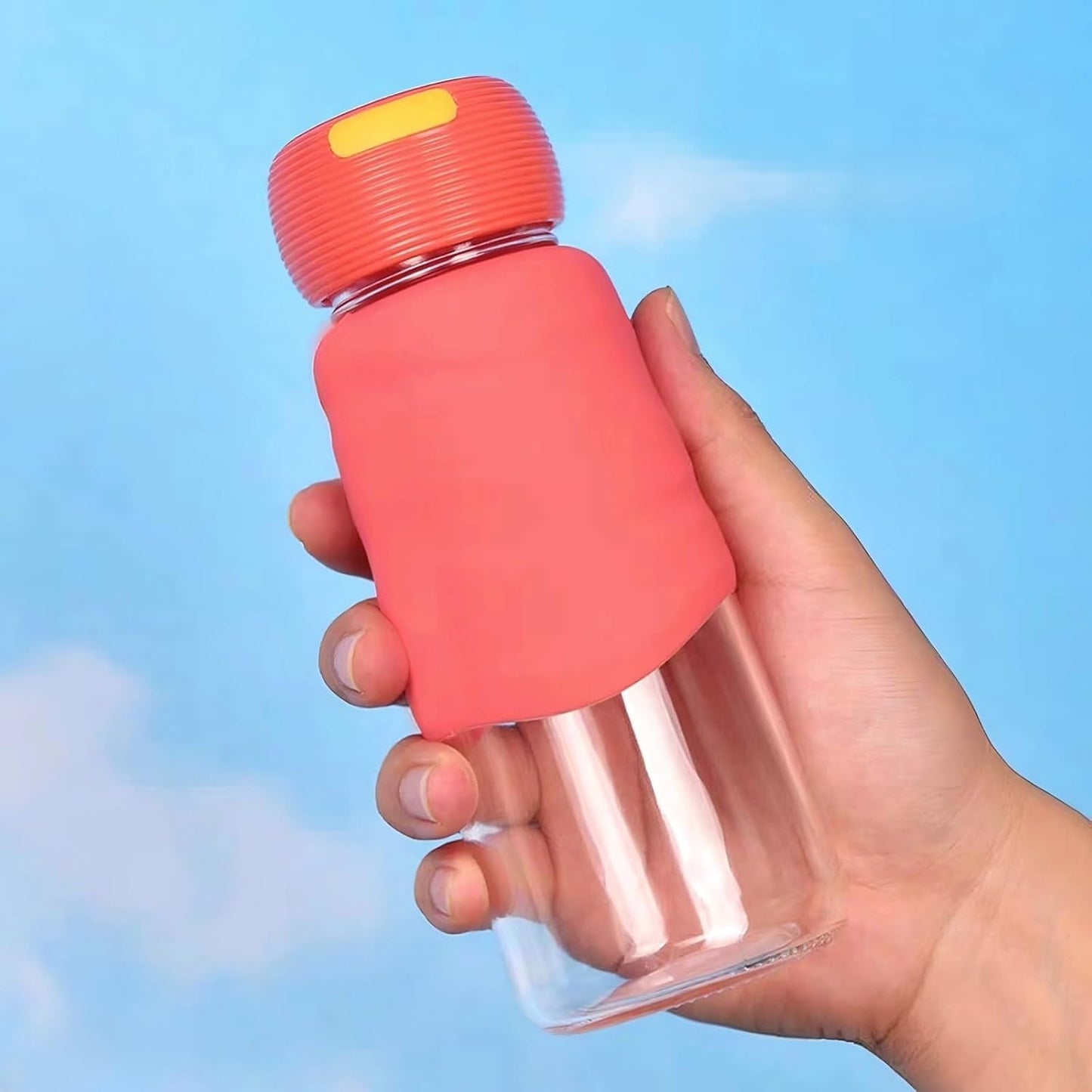 HENGFEI Borosilicate Glass Water Bottle 300ml with Silicone Sleeve Blue NEW