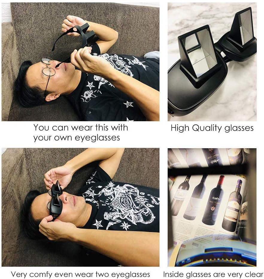 DS. DISTINCTIVE STYLE Black Prism Glasses Lying Down Horizontal Reading NEW