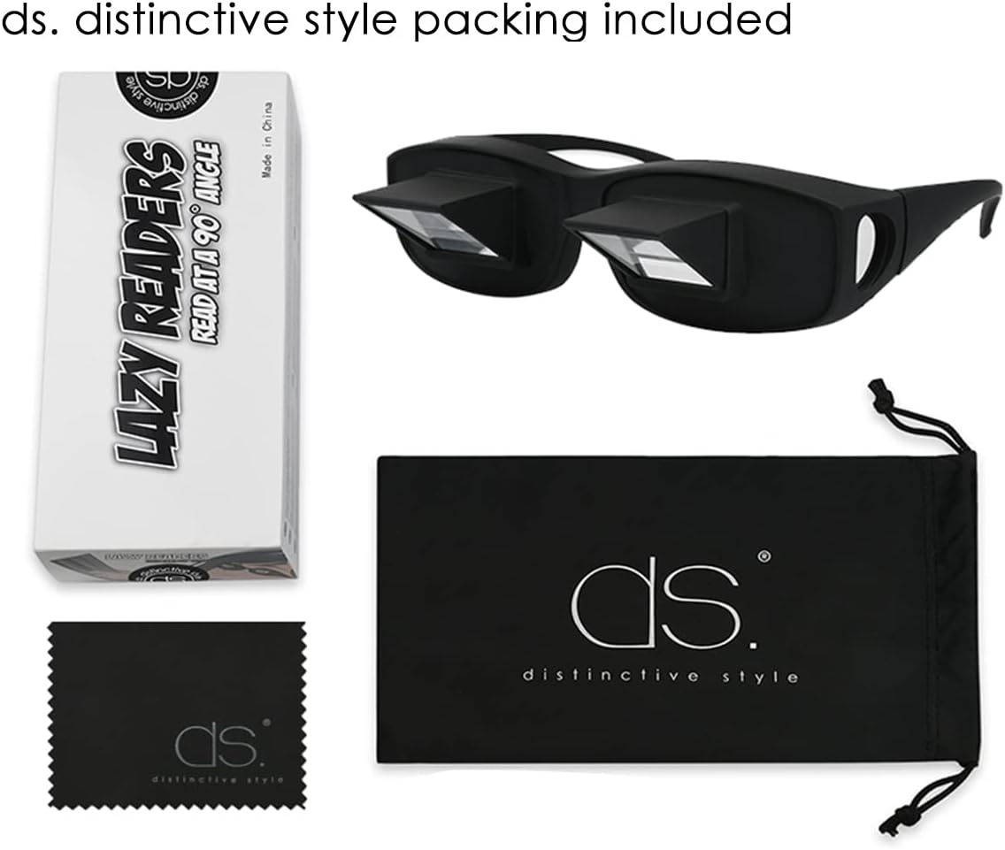 DS. DISTINCTIVE STYLE Black Prism Glasses Lying Down Horizontal Reading NEW