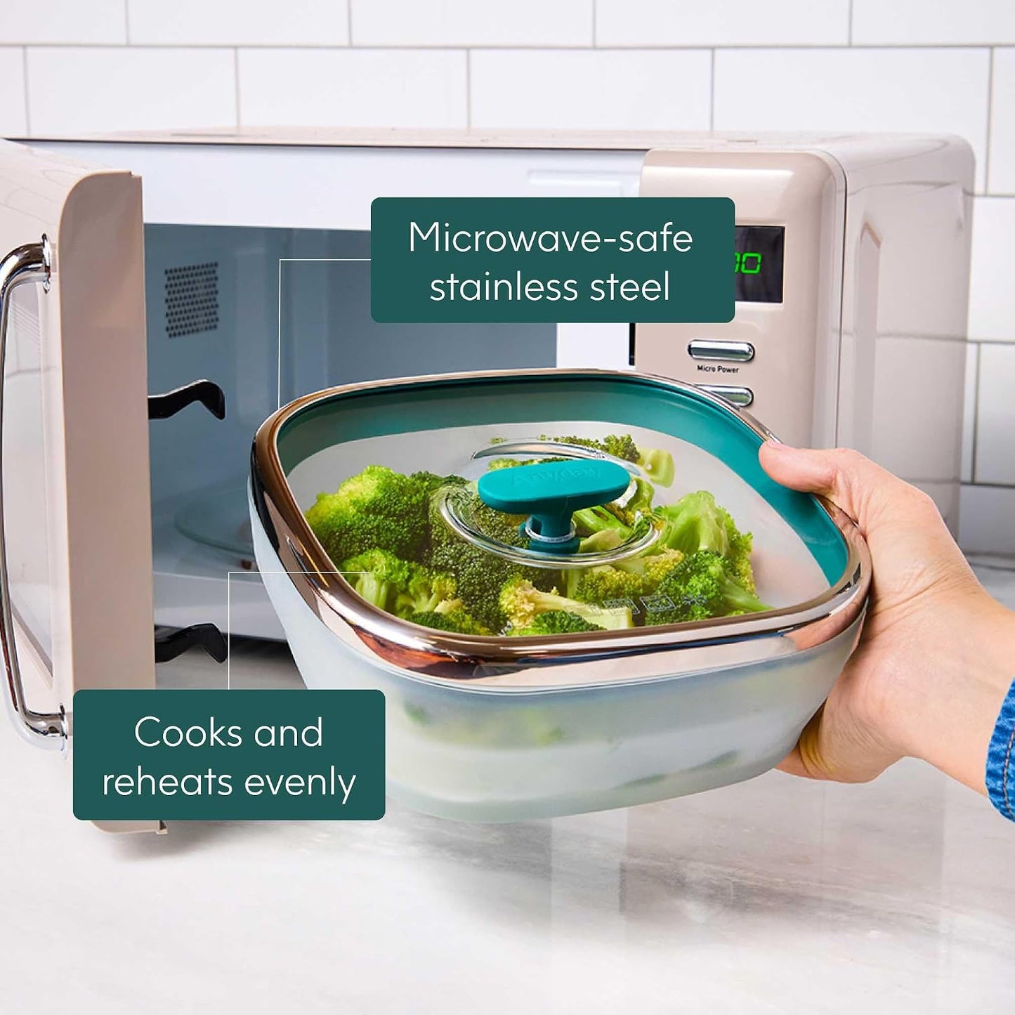 Anyday Microwave Cookware 2-Piece Dish Square Starter Set in Kale Glass NEW
