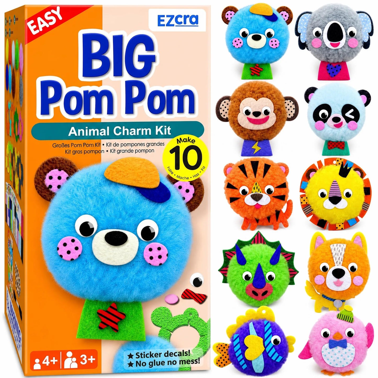 EZCRA Plush Animal Craft Kit for Kids Make 10 Big Felt Toys Orange Large NEW