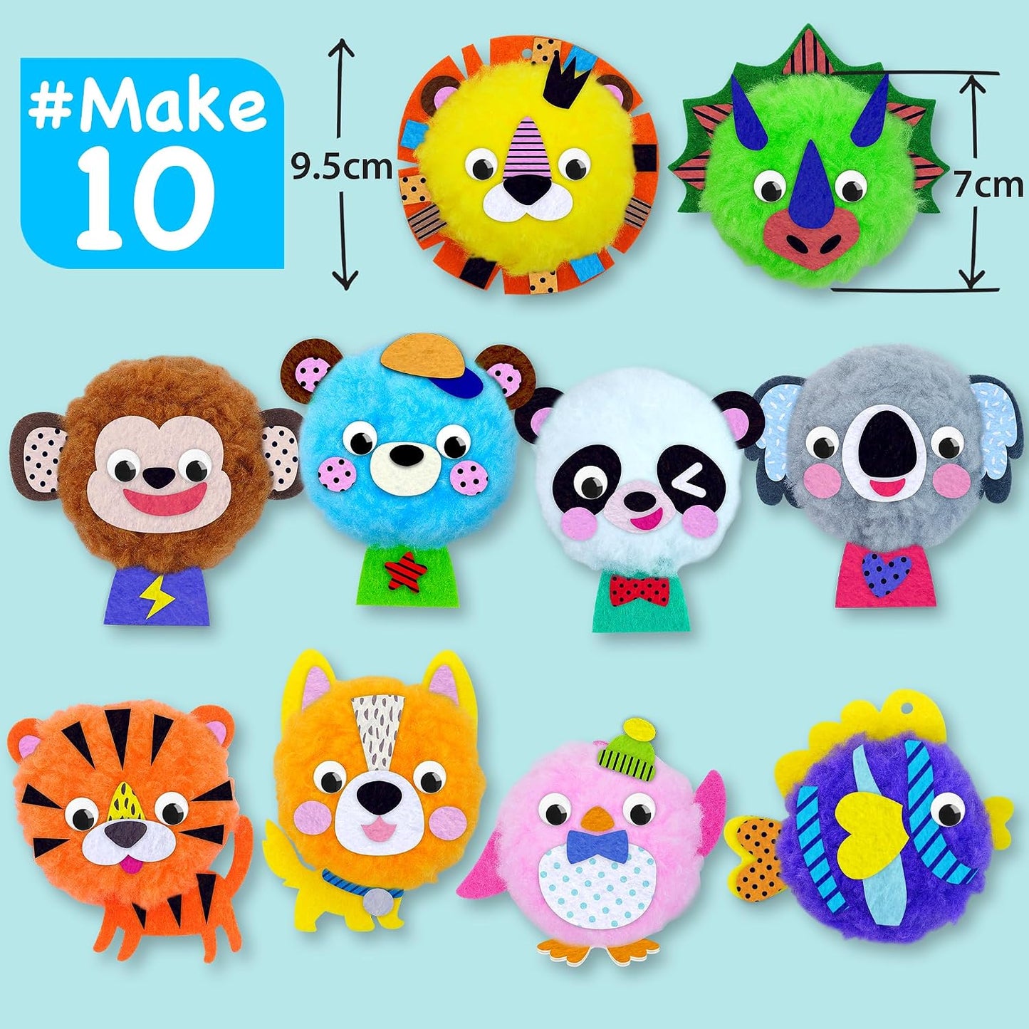 EZCRA Plush Animal Craft Kit for Kids Make 10 Big Felt Toys Orange Large NEW