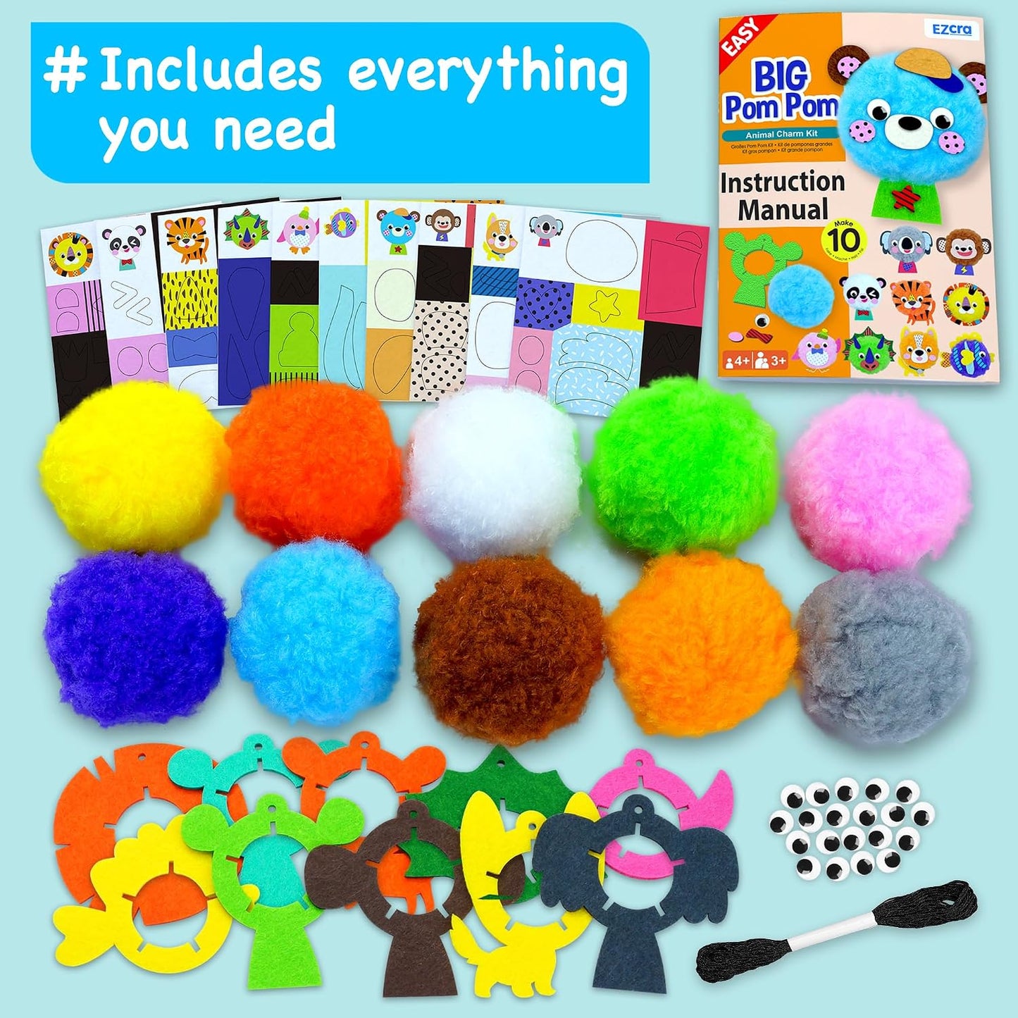 EZCRA Plush Animal Craft Kit for Kids Make 10 Big Felt Toys Orange Large NEW