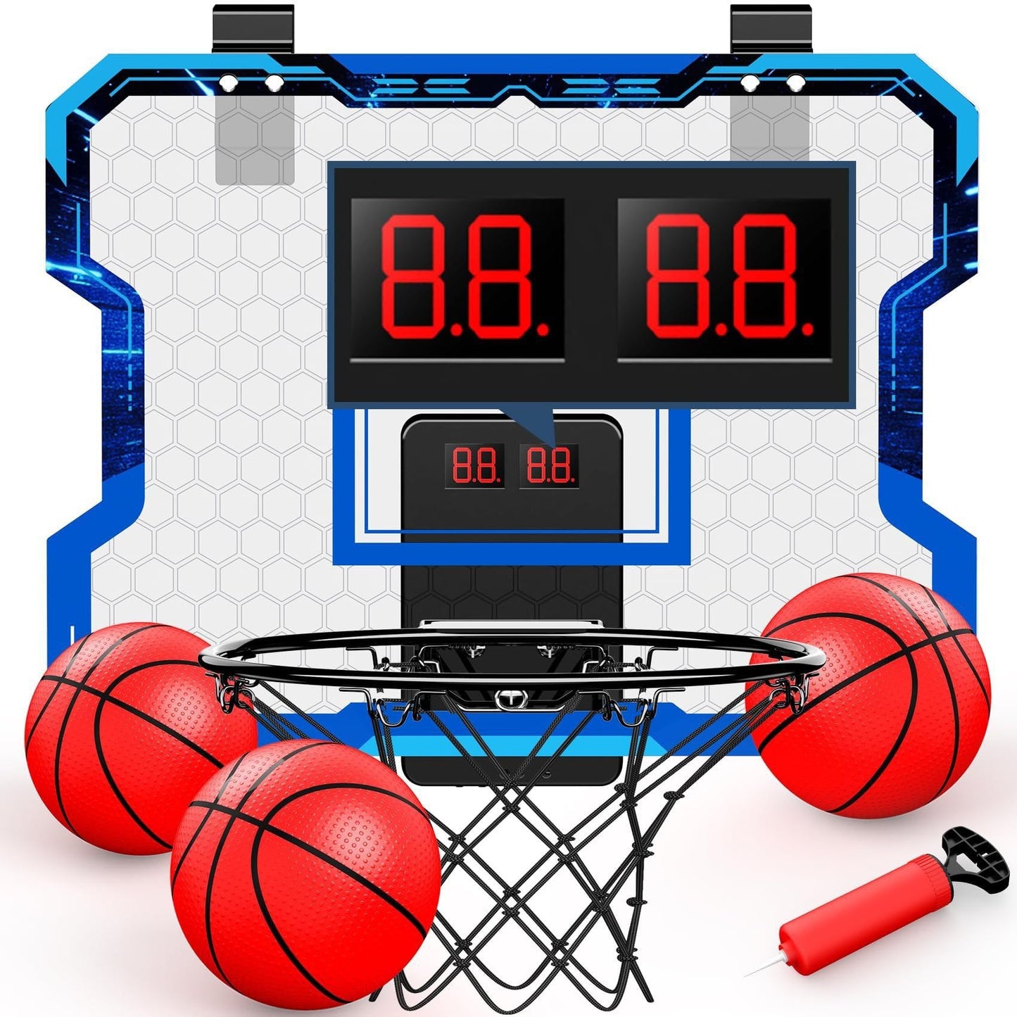 Aeokyzds Mini Basketball Hoop Over The Door with Scoreboard Blue And Black NEW