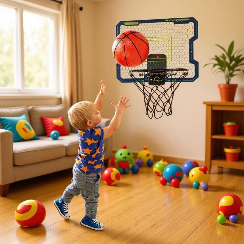Aeokyzds Mini Basketball Hoop Over The Door with Scoreboard Blue And Black NEW