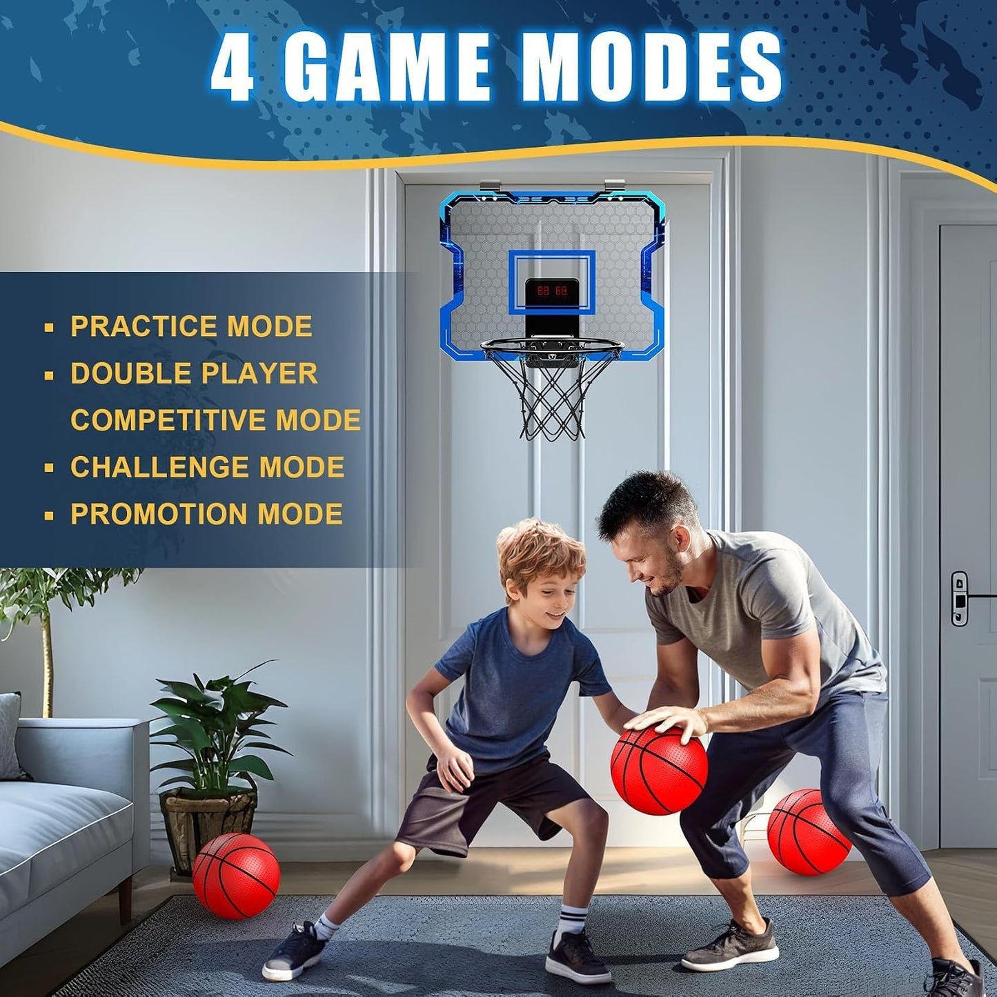 Aeokyzds Mini Basketball Hoop Over The Door with Scoreboard Blue And Black NEW