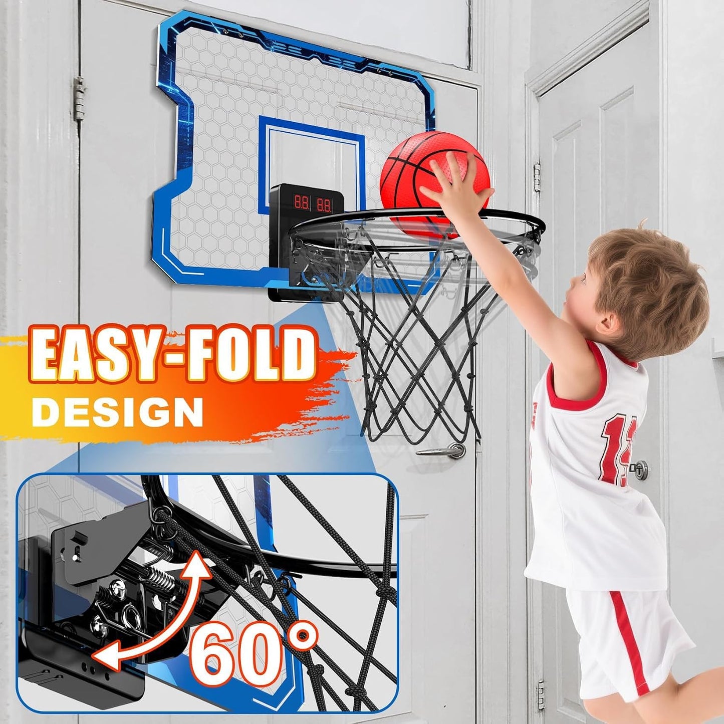 Aeokyzds Mini Basketball Hoop Over The Door with Scoreboard Blue And Black NEW
