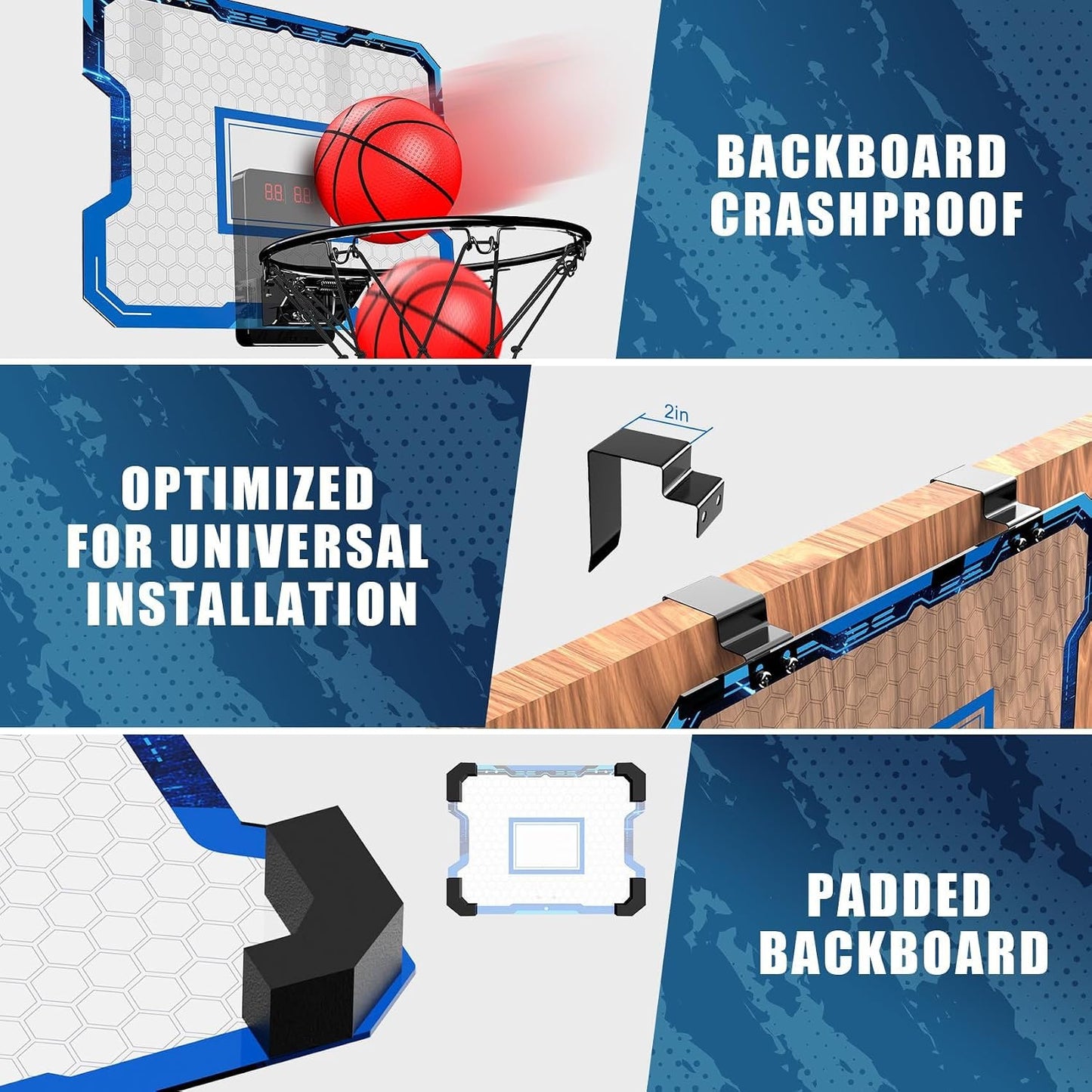 Aeokyzds Mini Basketball Hoop Over The Door with Scoreboard Blue And Black NEW