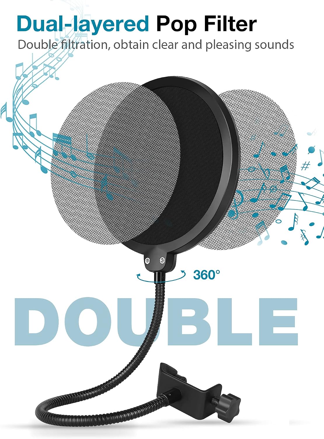 InnoGear Dual Pop Filters Layer Pop Filter for Blue Yeti Microphone, Black & NEW
