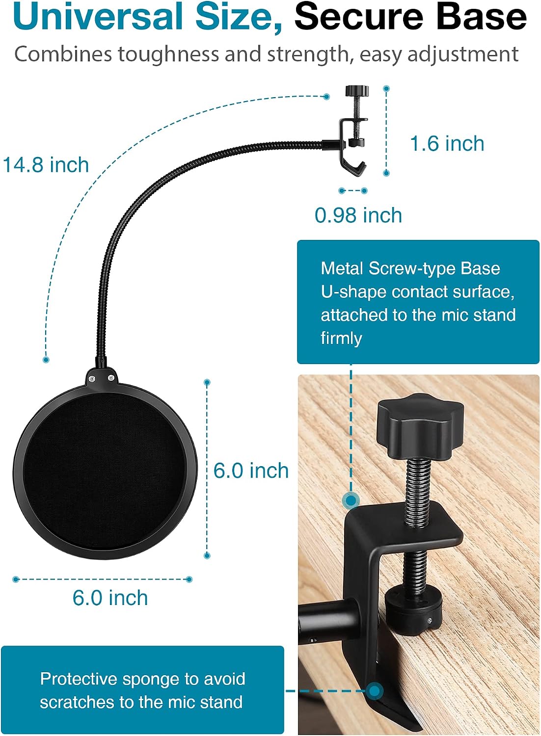 InnoGear Dual Pop Filters Layer Pop Filter for Blue Yeti Microphone, Black & NEW