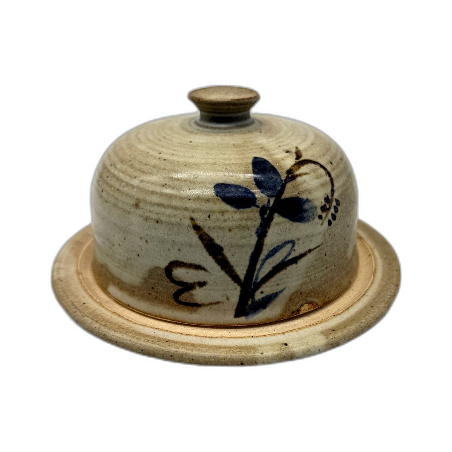 Australian Hand Crafted Mini Dome Lidded Dish Floral Design Tan Clay Pottery 