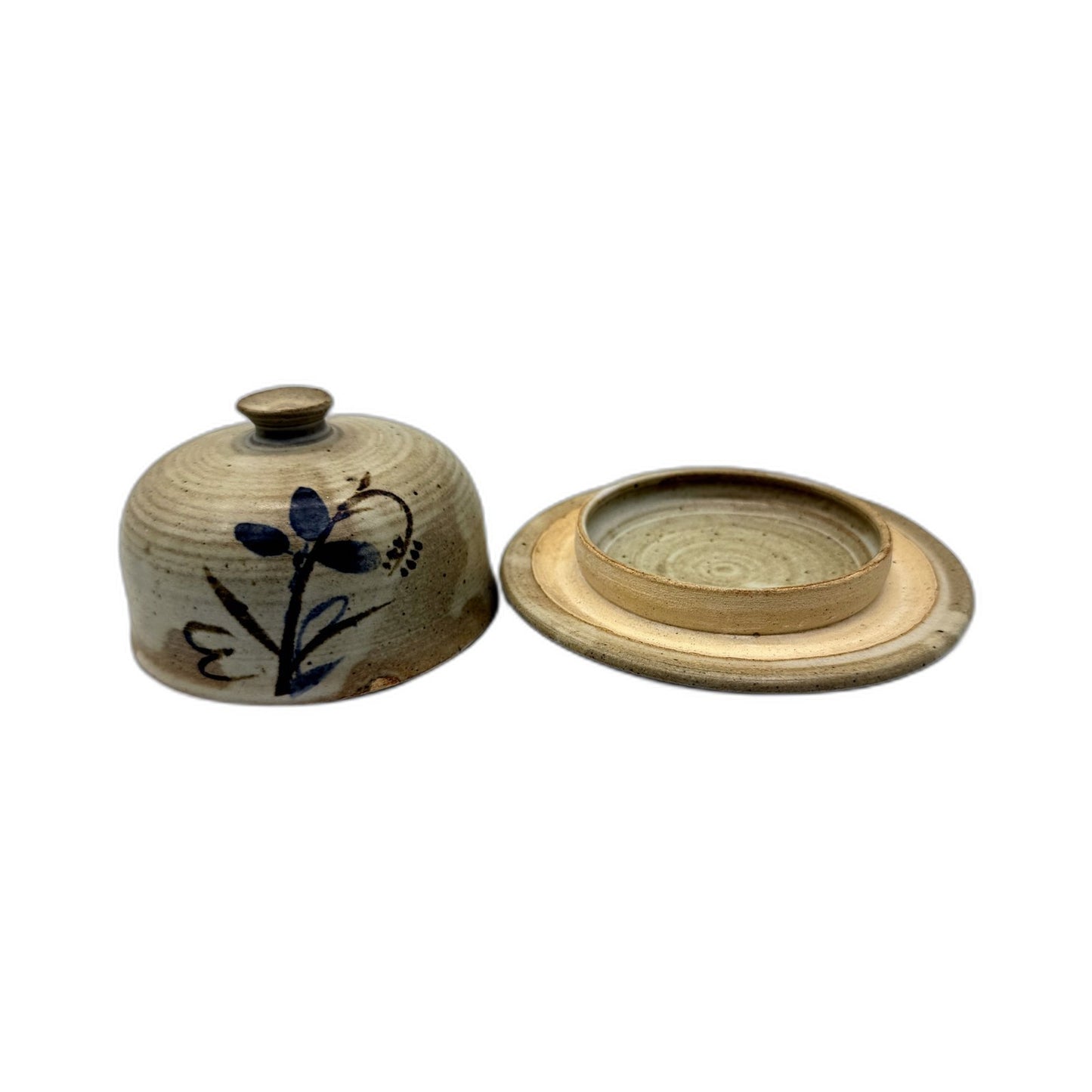 Australian Hand Crafted Mini Dome Lidded Dish Floral Design Tan Clay Pottery