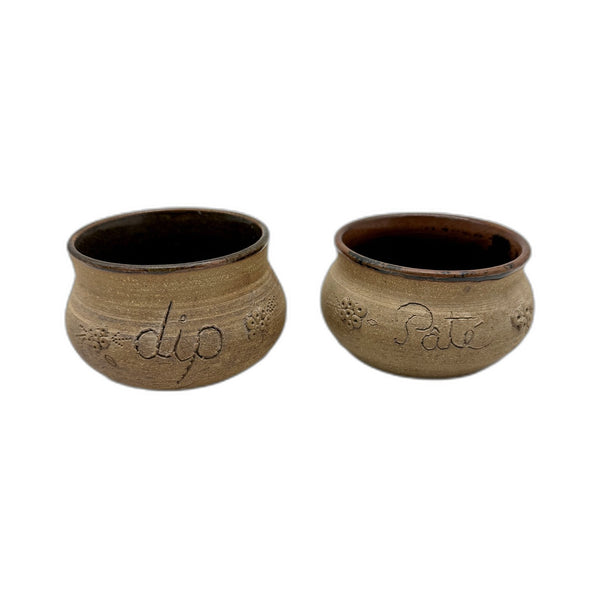 Handmade Tan/Brown Ceramic Rustic Textured Stamped Logo Decorative Dip Bowls 