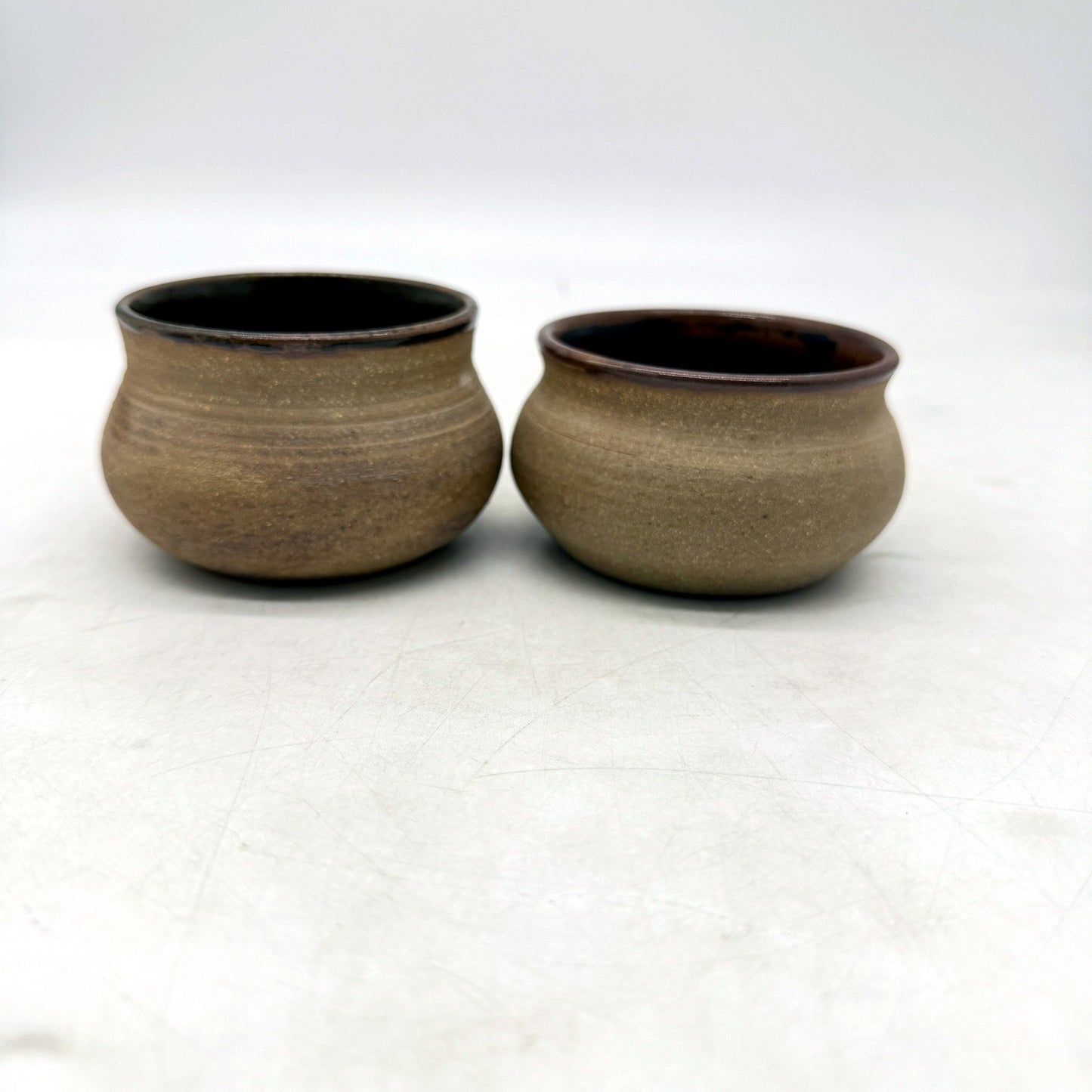 Handmade Tan/Brown Ceramic Rustic Textured Stamped Logo Decorative Dip Bowls