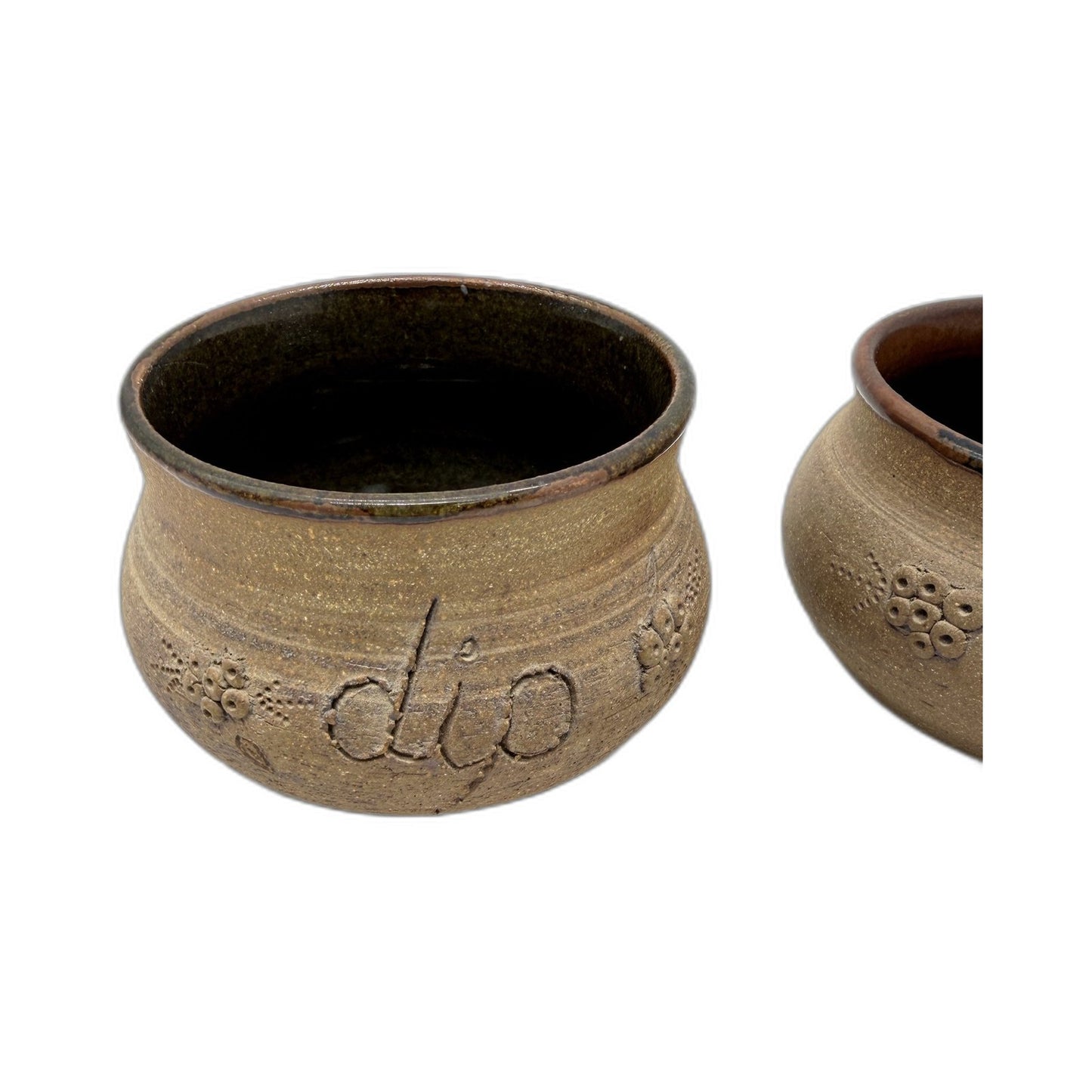 Handmade Tan/Brown Ceramic Rustic Textured Stamped Logo Decorative Dip Bowls