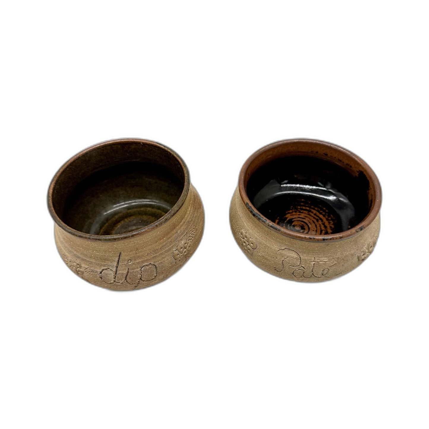Handmade Tan/Brown Ceramic Rustic Textured Stamped Logo Decorative Dip Bowls
