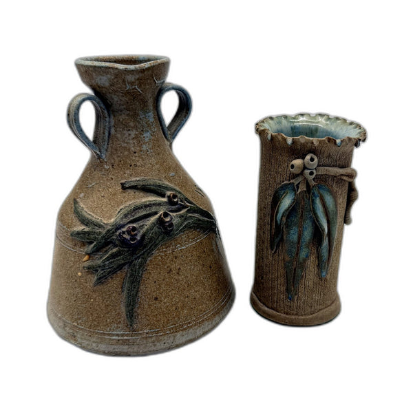 Australian Made Hand Crafted Gum Nut & Leaf Themed Pottery Vases