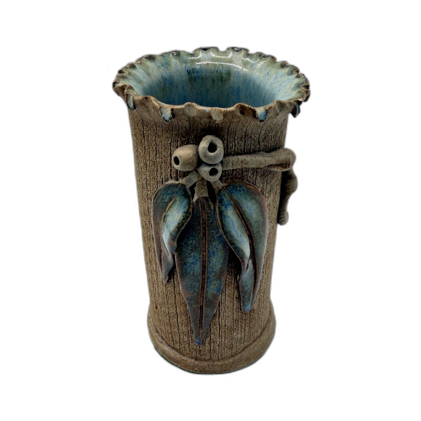 Australian Made Hand Crafted Gum Nut & Leaf Themed Pottery Vases