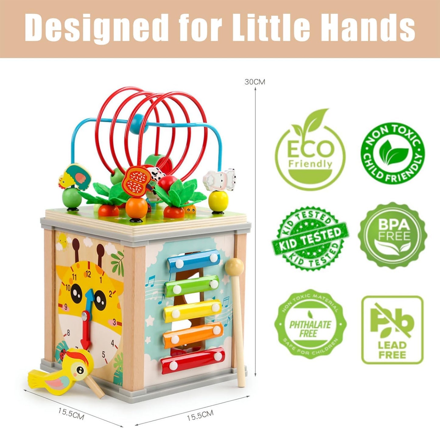 Uandhome 10-in-1 Wooden Activity Cube Montessori Toys Multi Color  NEW