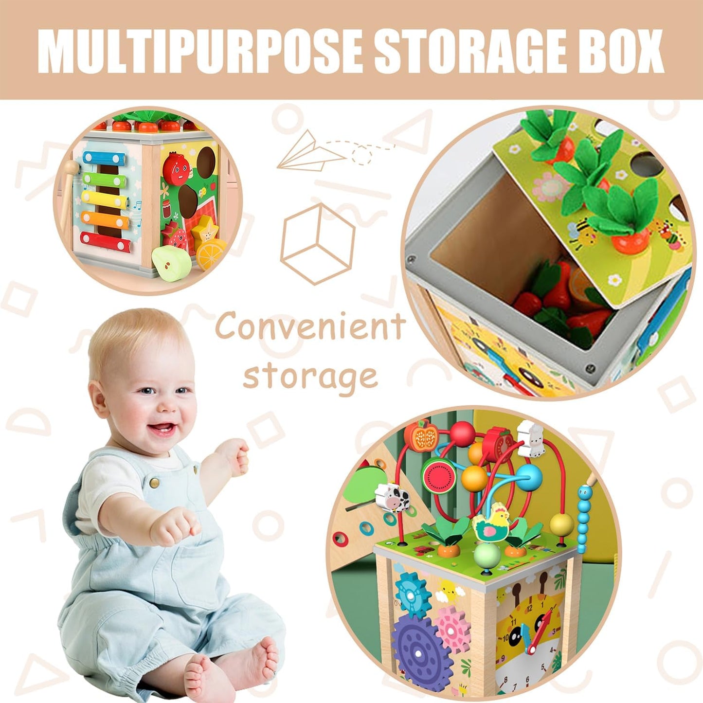 Uandhome 10-in-1 Wooden Activity Cube Montessori Toys Multi Color  NEW