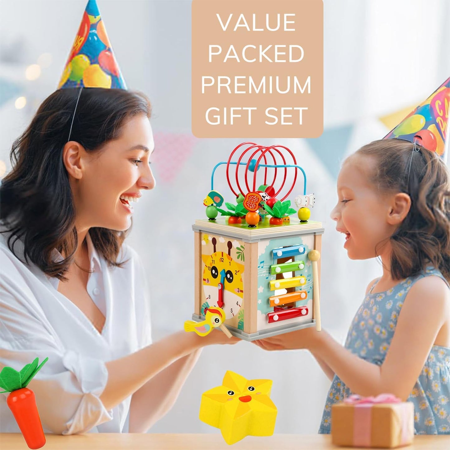 Uandhome 10-in-1 Wooden Activity Cube Montessori Toys Multi Color  NEW