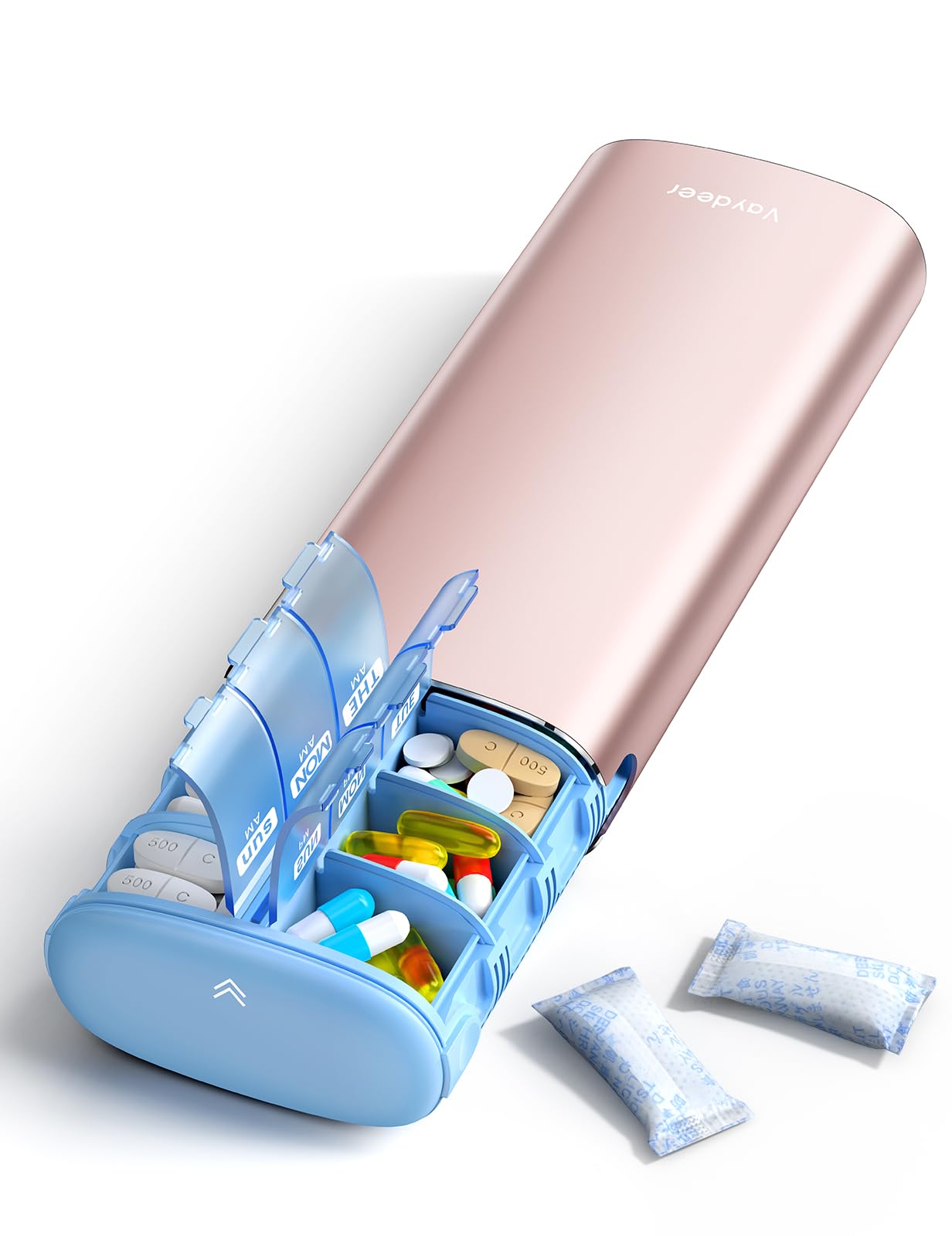 VAYDEER 7-Day Pill Organizer 2 Times a Day AM PM Weekly Travel Case Rose NEW