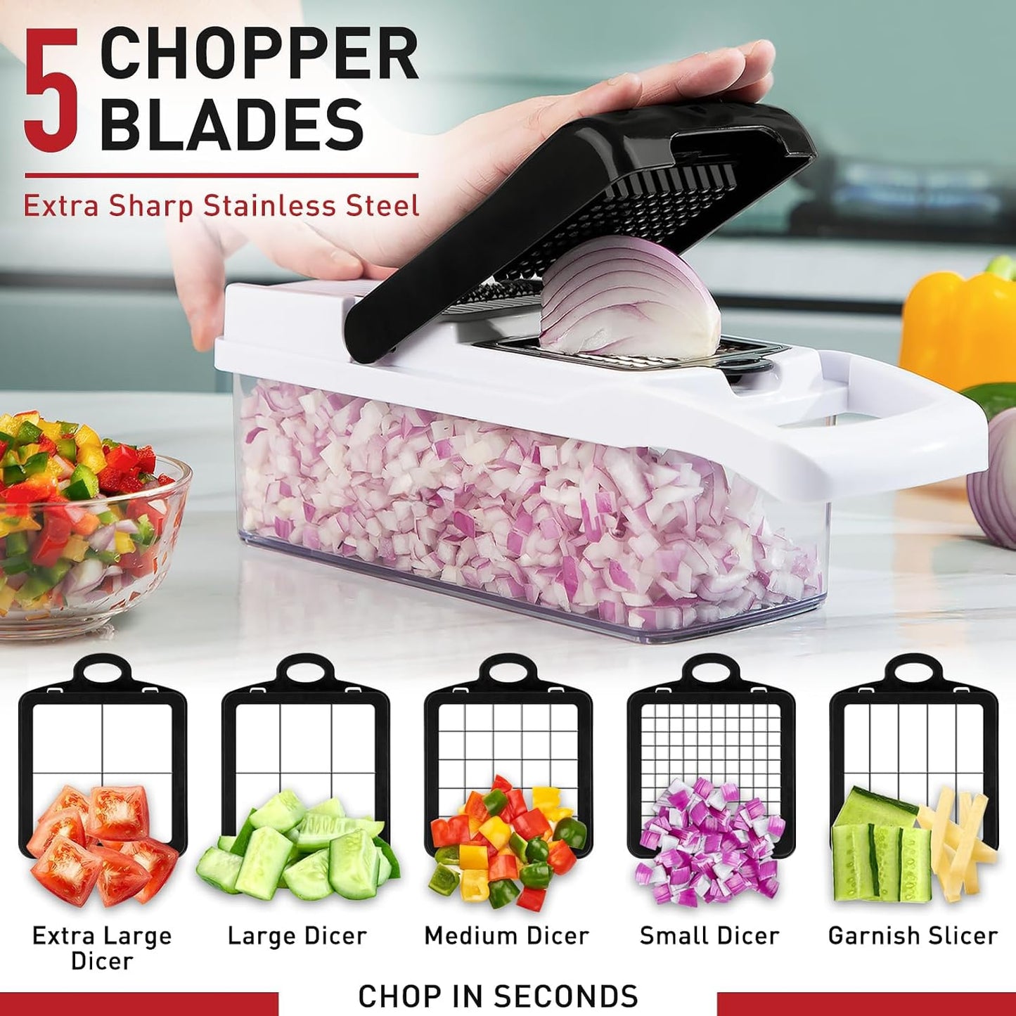 WELTONHM Multifunction Vegetable Chopper Dicer Spiralizer for Mandolines NEW
