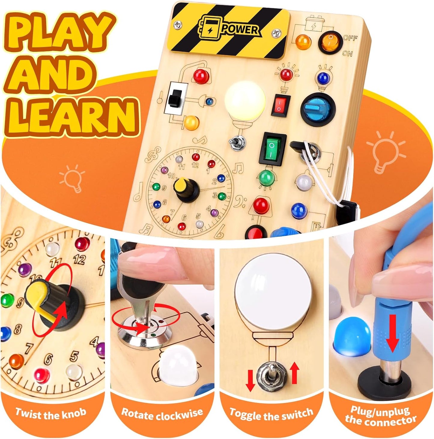Grarain Busy Board with 23 LED Lights Montessori Toys for 1+ Year Old Size NEW