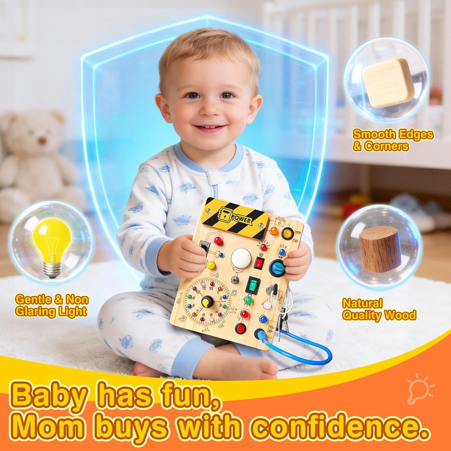 Grarain Busy Board with 23 LED Lights Montessori Toys for 1+ Year Old Size NEW