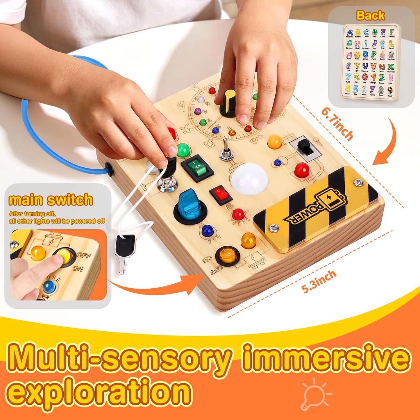 Grarain Busy Board with 23 LED Lights Montessori Toys for 1+ Year Old Size NEW