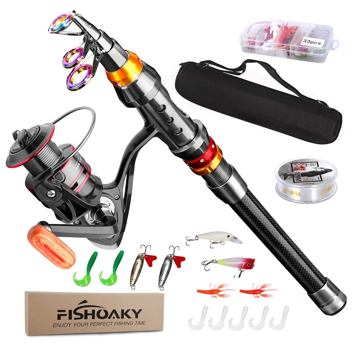 FISHOAKY Telescopic Fishing Rod Set 5.9ft Carbon Fibre Pole Reel Combo DEMO
