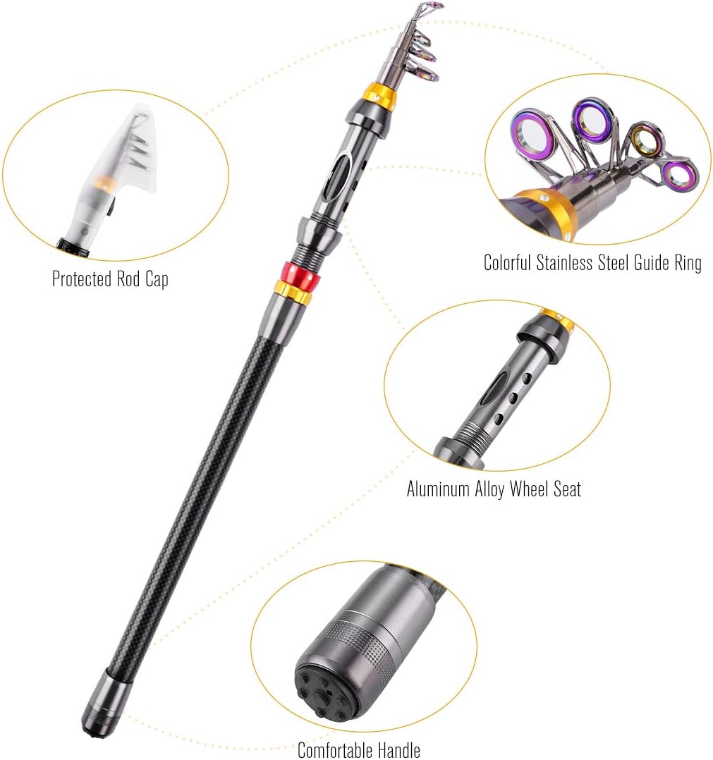 FISHOAKY Telescopic Fishing Rod Set 5.9ft Carbon Fibre Pole Reel Combo DEMO