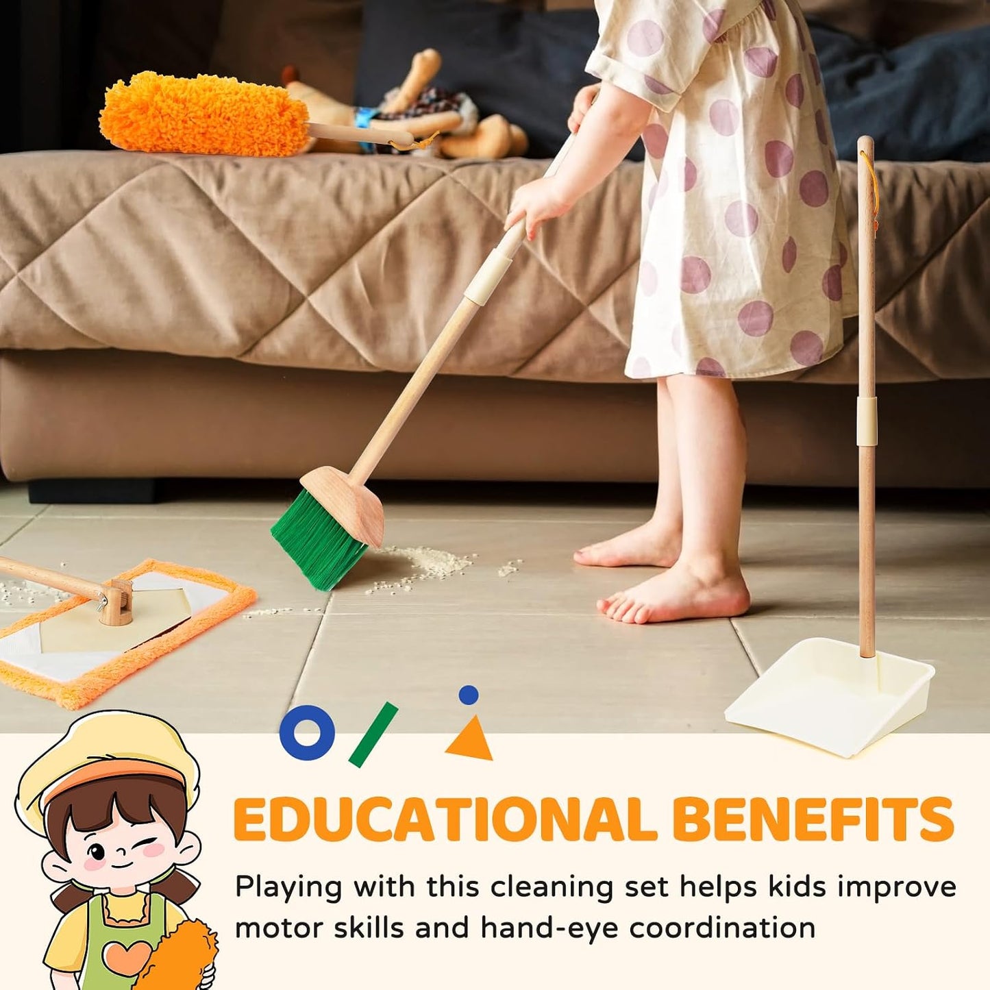 Golden Maple Sets Toddler Cleaning Play Set Multicolor Pretend Housekeeping NEW