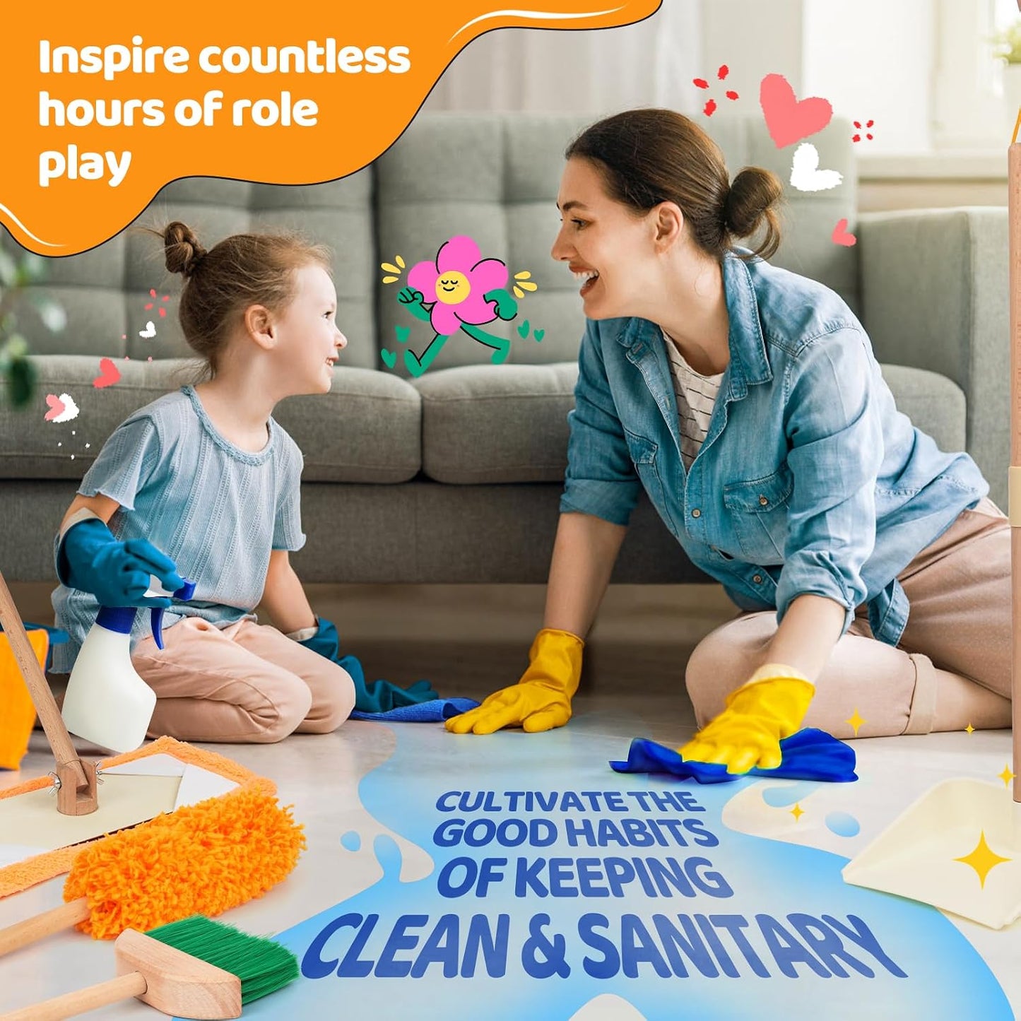 Golden Maple Sets Toddler Cleaning Play Set Multicolor Pretend Housekeeping NEW