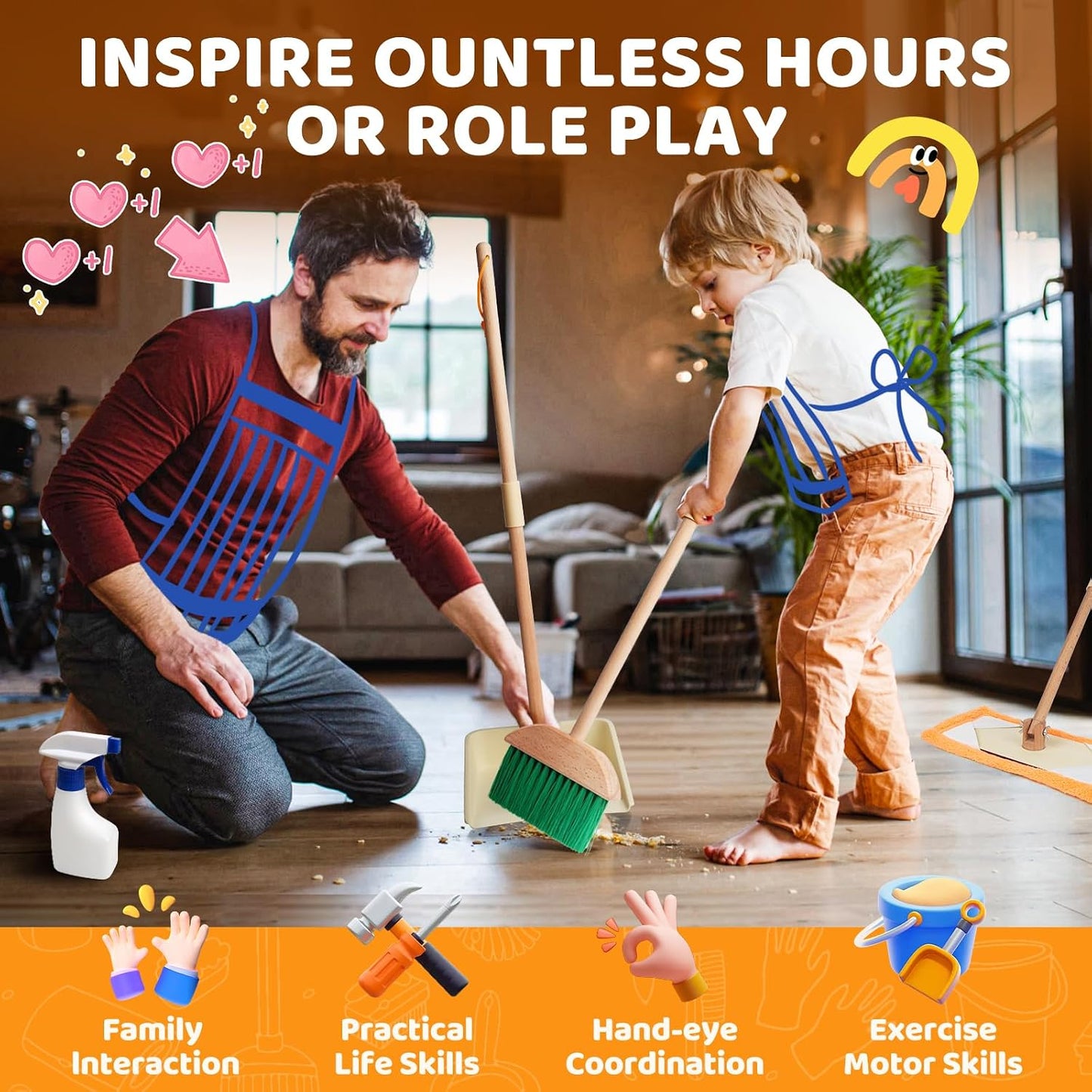 Golden Maple Sets Toddler Cleaning Play Set Multicolor Pretend Housekeeping NEW