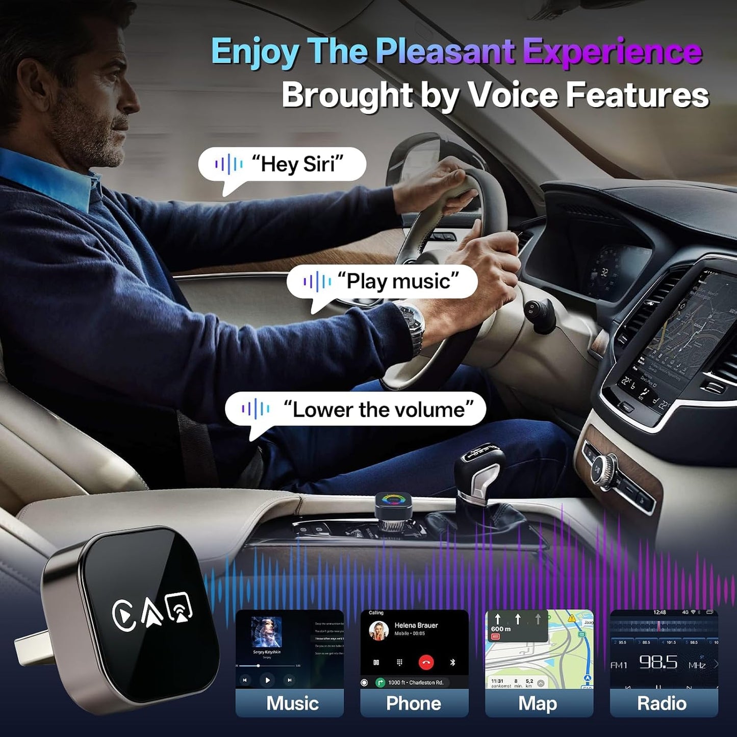 EleFox 4-in-1 Wireless CarPlay Adapter Converts Wired to Input Adapters NEW