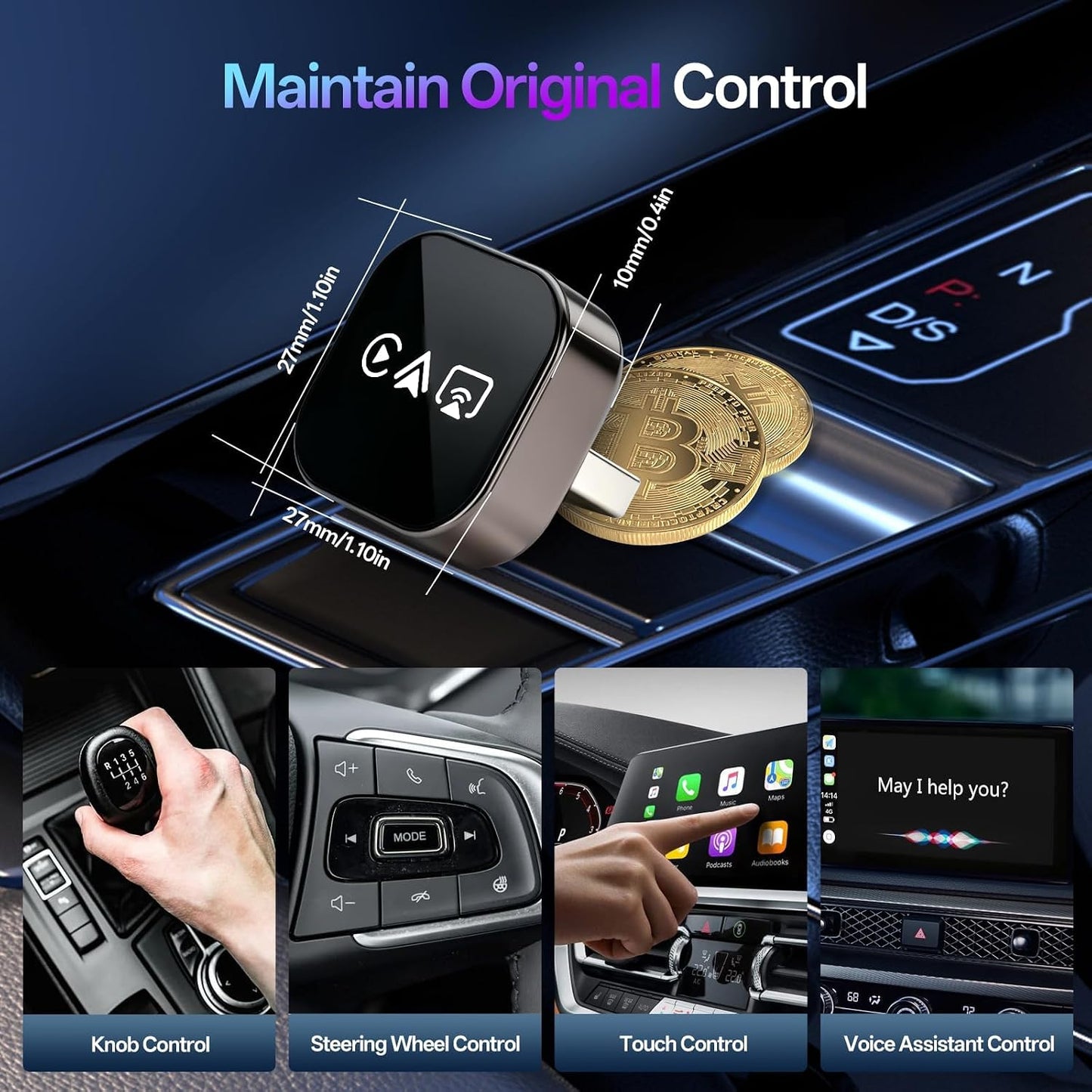 EleFox 4-in-1 Wireless CarPlay Adapter Converts Wired to Input Adapters NEW