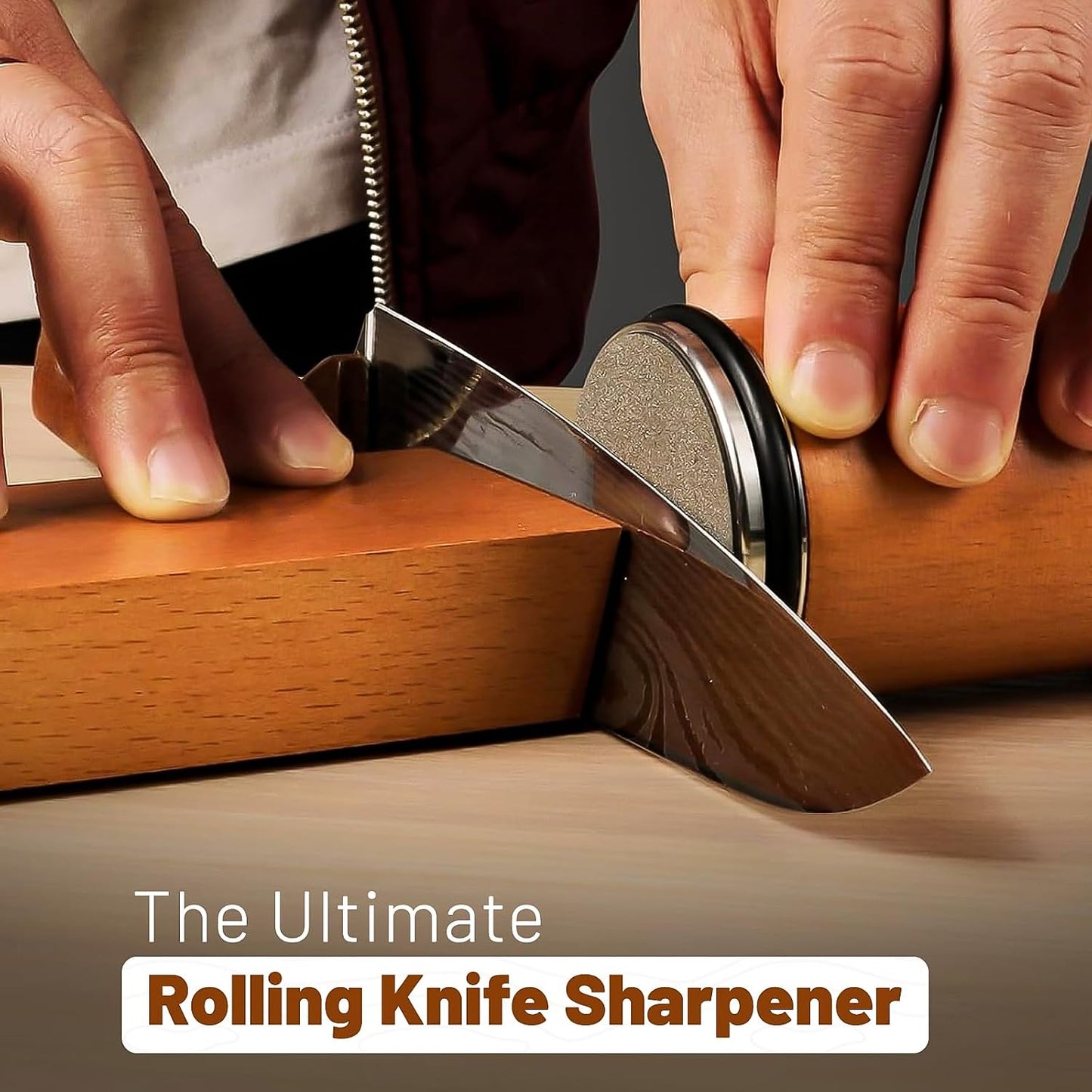Kimbo Manual Knife Sharpening Tool Kit with 400 & 1000 Grit Discs, Brown NEW