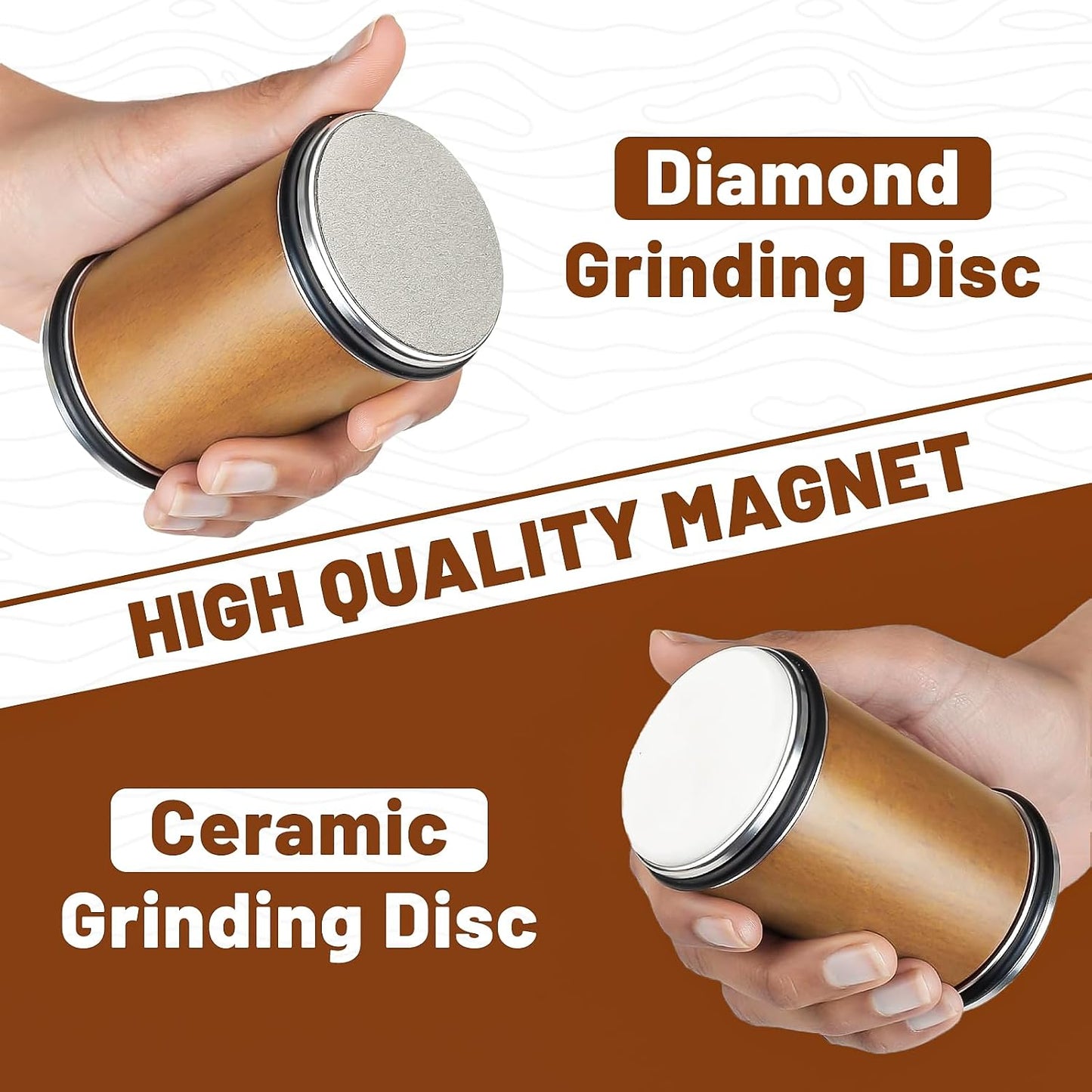Kimbo Manual Knife Sharpening Tool Kit with 400 & 1000 Grit Discs, Brown NEW